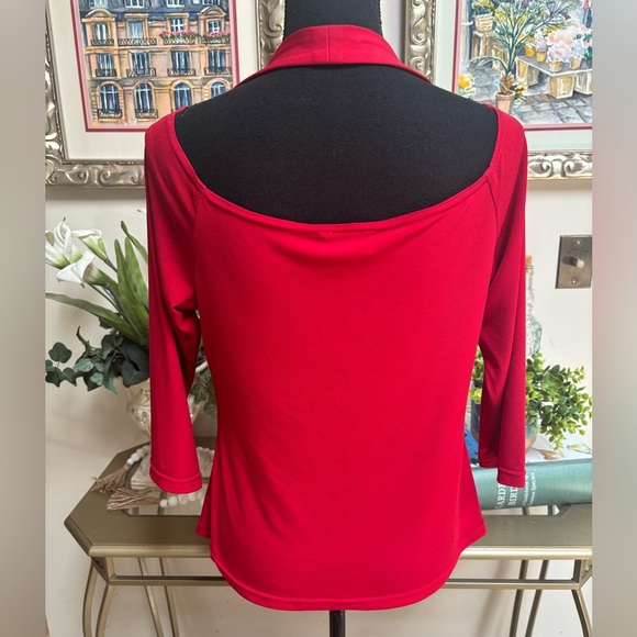 JOSEPH RIBKOFF Red Off The Shoulder Halter Style Blouse Drape Neck Top Sz 16 - Picture 7 of 11